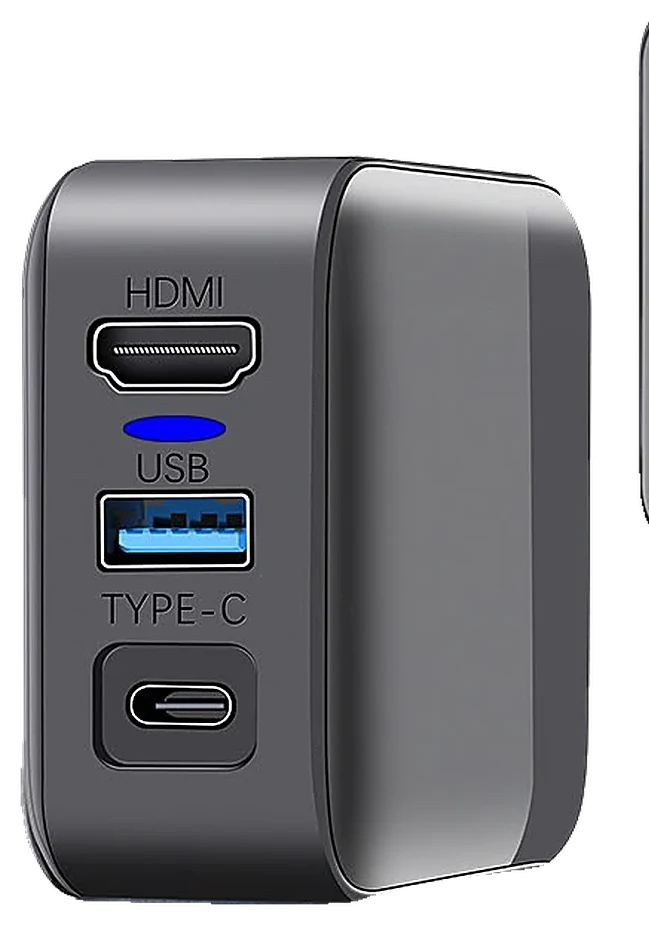 Gray compact charger with HDMI, USB and USB-C ports